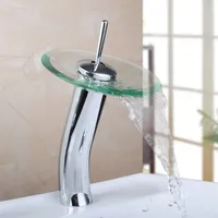 Wasserhahn Chrom Messing Transparent Gehärtetes Glas Wasserfall Wasserhahn Glas Waschbecken Wasserhahn Mischer Wasserhahn