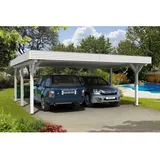 SKANHOLZ Spessart Doppelcarport 6,11 x 6,04 m weiss inkl. Regenrinne und Pfostenanker