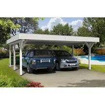 SKANHOLZ Spessart Doppelcarport 6,11 x 6,04 m weiss inkl. Regenrinne und Pfostenanker