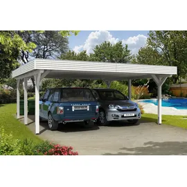 SKANHOLZ Spessart Doppelcarport 6,11 x 6,04 m weiss inkl. Regenrinne und Pfostenanker