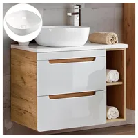 Lomadox Waschtisch Unterschrank Set 80 cm Hochglanz weiß Wotan
