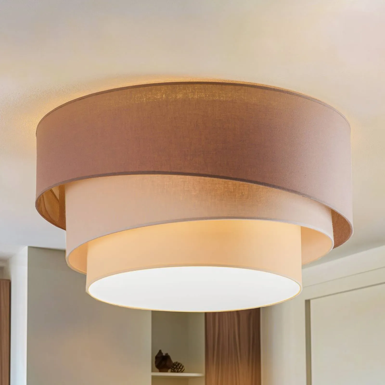 Deckenlampe Trio Max Euluna, dimmbar, braun / rost, für Wohn- / Esszimmer, Textil / Stoff / Seide, Modern, Deckenlampe - 60 cm - 60 cm - 32 cm