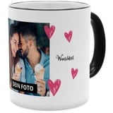 PhotoFancy® - Fototasse 'Herzen' - Personalisierte Tasse mit eigenem Foto - Schwarz - Layout Herzen