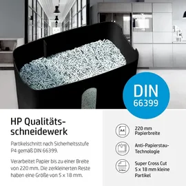 HP OneShred 8CC Black, Aktenvernichter, Sicherheitsstufe P-4, Cross Cut, 8 Blatt, 2826, schwarz/Silber, Partikelschnitt