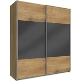 WIMEX Schwebetürenschrank WIMEX "Easy", grau (plankeneichefarben, grauglas), B:135cm H:210cm T:65cm, Schränke, Schwebetürenschrank, mit Teilglas