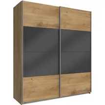 WIMEX Schwebetürenschrank WIMEX "Easy", grau (plankeneichefarben, grauglas), B:135cm H:210cm T:65cm, Schränke, Schwebetürenschrank, mit Teilglas