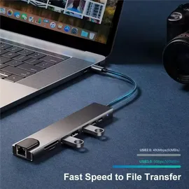 tradenation USB-C Hub Dockingstation 8-IN-1 Adapter 4K HDMI USB 3.0 LAN RJ45 Ethernet Micro SD Kartenleser für Apple Dell HP Lenovo Asus Acer Microsoft Samsung