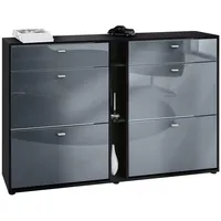 Vladon Schuhschrank, Grau, Holzwerkstoff, 155.5x95x28 cm, Garderobe, Schuhaufbewahrung, Schuhschränke