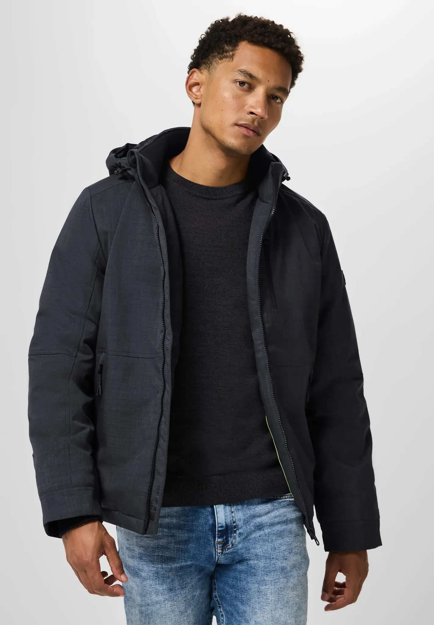 Blouson STREET ONE MEN, Herren, Gr. L (42), grau (ash grau melange), Stoff, Obermaterial und Futter: 100% Polyester, unifarben, gerade normal, ohne Ausschnitt, Bündchen, Jacken Blouson, mit Brusttasche