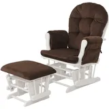 Mendler Relaxsessel HWC-C76, Schaukelstuhl Sessel Schwingstuhl mit Hocker Stoff Cord 320g/m2 braun Gestell weiß