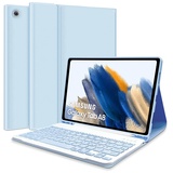 Hülle mit Tastatur für Samsung Galaxy Tab A8, QWERTZ Deutsches Layout Bluetooth Tastatur mit Stifthalter für Samsung Galaxy Tab A8 10,5 Zoll (SM-X200/205/207) 2022-Himmelblau