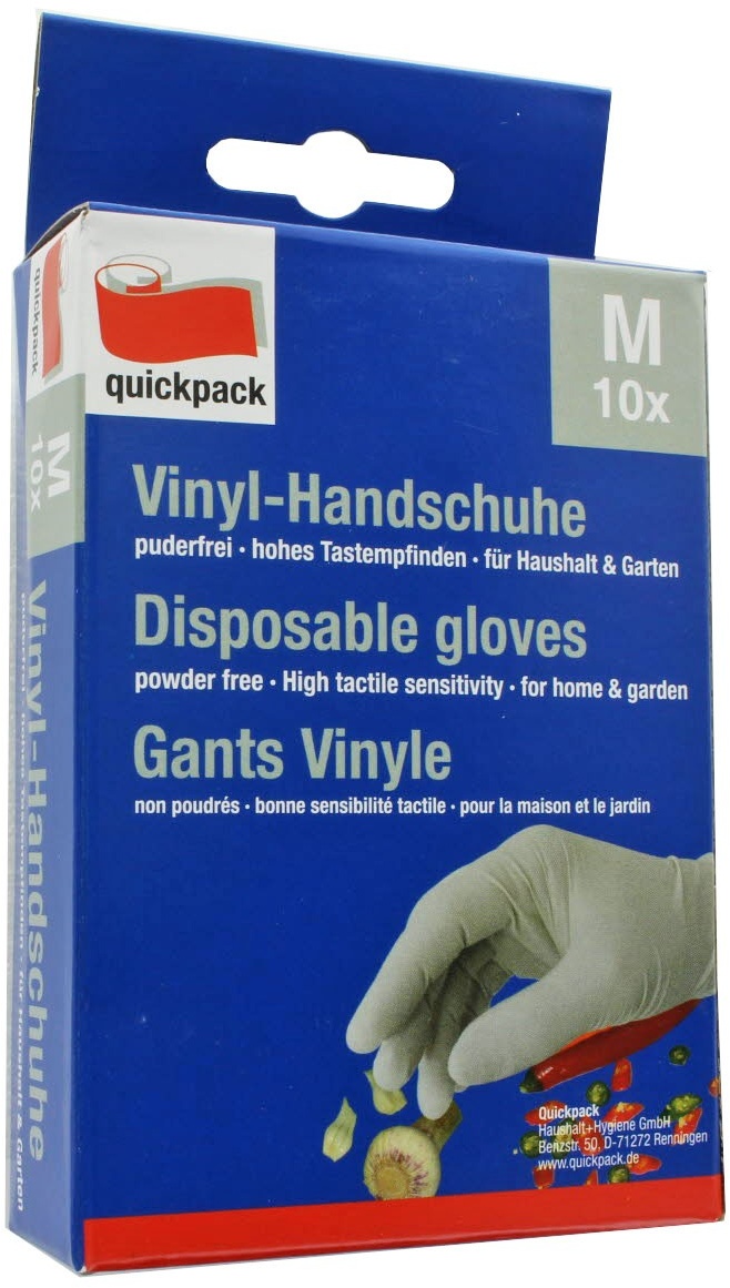 Die weißen Vinyl-Handschuhe im 10er Pack, Größe M