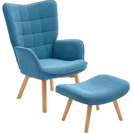 Homcom Ohrensessel mit Hocker Cord 72 x 95 x 70 cm Blau