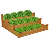 Relaxdays Hochbeet 3 Etagen, Stufenbeet HBT: 46 x 122 x 122 cm, Tannenholz, Pflanztreppe für Garten & Terrasse, Natur,