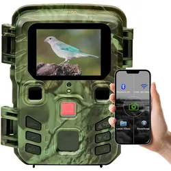 Wildkamera 2K WLAN, Bewegungsmelder, Nachtsicht, Live View per App, Farbdisplay, Mikro, Bluetooth, Zeitraffer- & Serienbild, Stand-By 6 Mo, IPX5