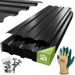 GARMIO® Profilblech Trapezblech Amalfi 129 Set 12 Stück Dachblech 129x45 cm, verzinkter Stahl schwarz