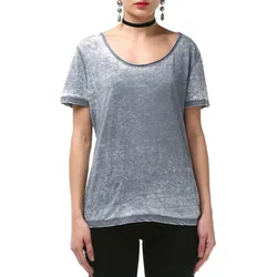 ROCKUPY Damen T-Shirt mit Totenkopf-Aufdruck Kurzarm-Shirt Baumwoll-Shirt 317053 Grau - S