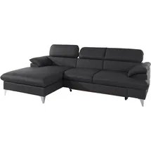 Cotta Ecksofa "Caluso L-Form", schwarz, B:254cm H:74cm T:167cm, NaturLEDER (echtes Rindsleder) in Sitz und Rücken.