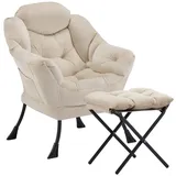 Aunekiv Sessel mit Hocker, Seitenfach & Wingback-Design, Moderner Relaxsessel für Wohnzimmer & kleine Räume beige