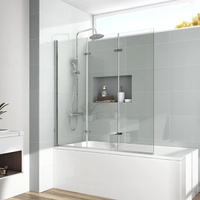 EMKE Duschtrennwand für Badewanne 120x140 cm, Duschwand für Badewanne Faltbar Faltwand Duschabtrennung Badewannenaufsatz 3 teilig 6 mm Sicherheitsglas
