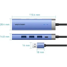 Vention USB Hub TGFSB, 3xUSB 3.0/RJ45/USB-C PD Aluminiumlegierung 5Gbps