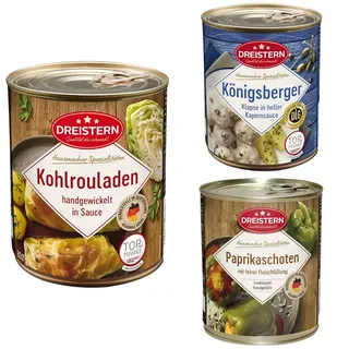 DREISTERN Hausmacher Spezialitäten 800g: Kohlrouladen, Königsberger Klopse und Gefüllte Paprikaschoten | leckeres Fertiggericht in der praktischen recycelbaren Konserve | ungekühlt lange haltbar