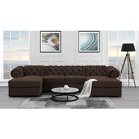 U-Form Ecksofa mit Schlaffunktion und Bettkasten Chester U-Shape Sofa im Chesterfield Stil, Stoff: kronos 06 - braun, Knöpfe: Zirkonia - Braun