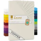 Lavea® Jersey Topper Spannbettlaken, Spannbetttuch, Serie Maya, 100% Baumwolle, hochwertige Verarbeitung, mit Gummizug und OekoTex100 180x200cm | 200x200cm, Creme Naturweiß