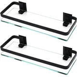 KES Duschablage Glas Duschregal Glasregal 8mm Ablage Bad Glasablage für Badezimmer Regal Wandregal Badregal 2 Stück Wandmontage Matt Schwarz Aluminium, A4126A-BK-P2