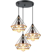 iDEGU 3-flammig Hängelampe 25CM Industrie Pendelleuchte Vintage Lampenschirme aus Metall und Hanfseil Käfig Design Retro E27 Schwarz Pendelleuchte für Esszimmer Wohnzimmer (3-flammig, Rondell)