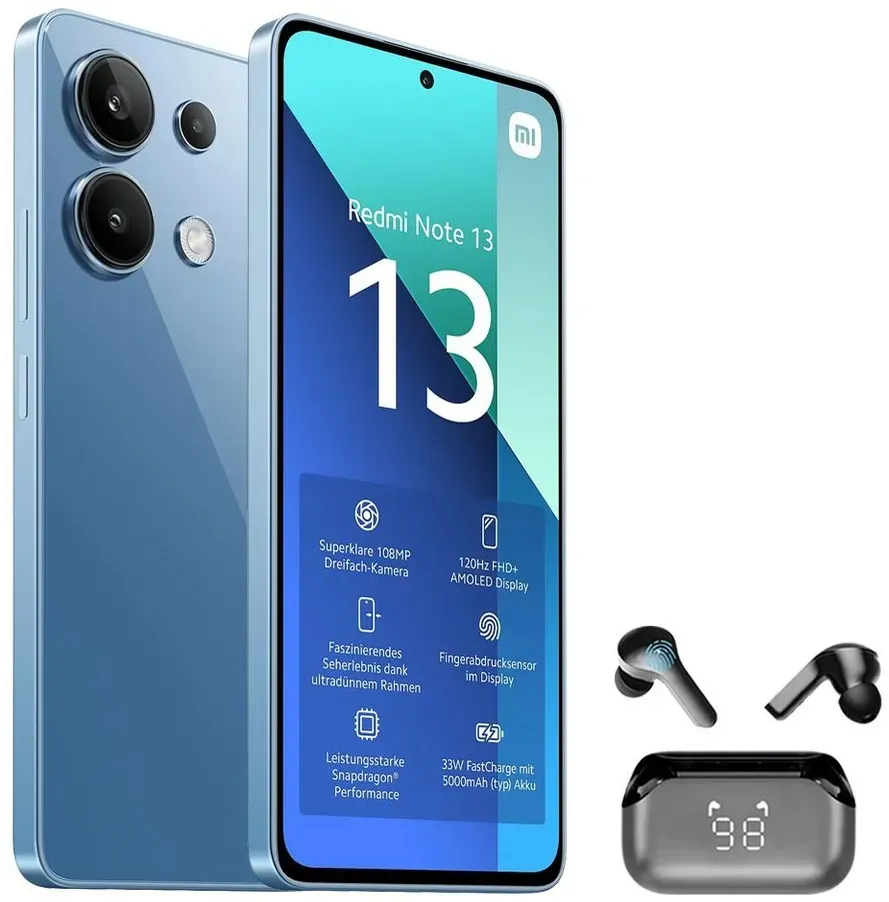 Xiaomi Redmi Note 13 8+256GB Smartphone & Bluetooth Kopfhörer Handy (6.67 Zoll, 256 GB Speicherplatz, 108 MP Kamera)