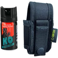 KO 007 CS-Spray 40 ml – Breitstrahl Personenabwehrspray mit BKA-Zulassung - modernes Design - kompakt und diskret + Holster Coptex schwarz für Gürtel + Molle System (1 Spray + Holster)