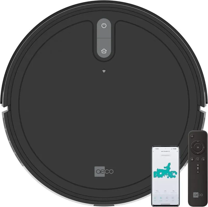 aeco X3 VacuBot Saugroboter (5000Pa Saugleistung ideal für Tierhaare, Teppiche & Hartböden, Gyroskop-Navigation, bis zu 160 Min. Akkulaufzeit, Fernbedienung, App)