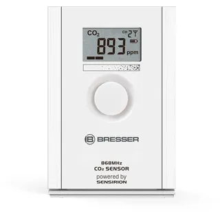 BRESSER CO2-Sensor Luftqualitätssensor zur Raumluftüberwachung, Wetterstation Erweiterung, Kohlendioxid-Messgerät, Lüftungsindikator, 150m Reichweite