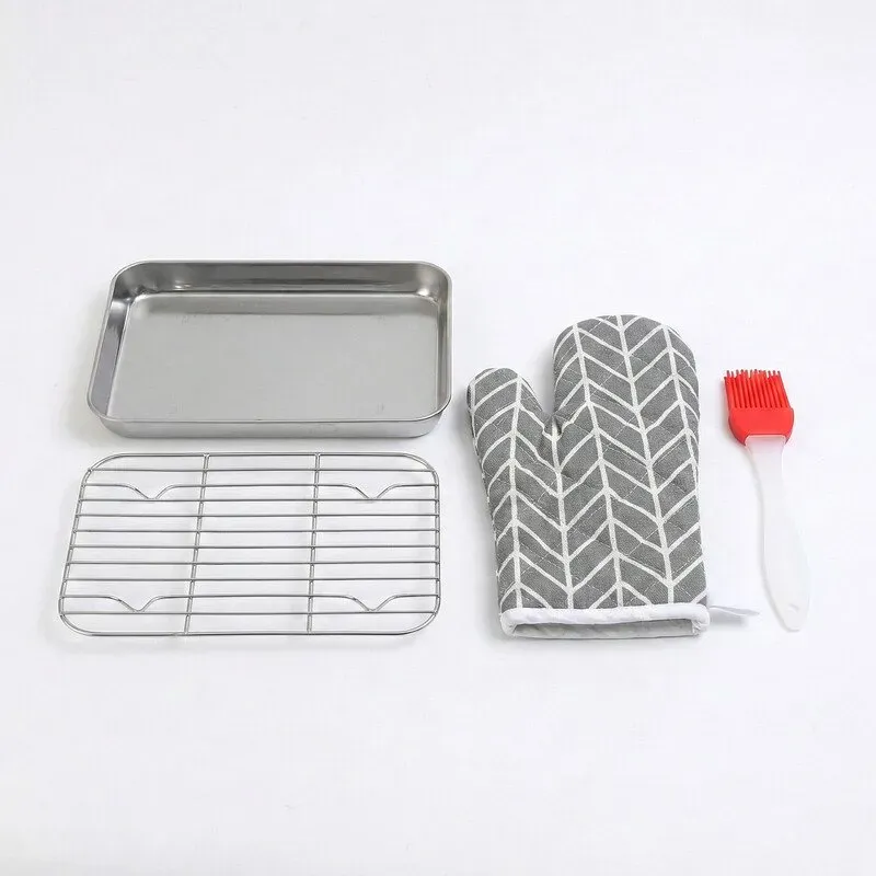 PURECOOK Backform mit Drahtrost Serie 304 | 2-teiliges Set | Rechteckiges Blech mit Drahtgitter