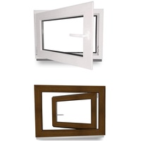 Kellerfenster - Kunststoff - Fenster - innen weiß/außen nussbaum - BxH: 100 x 50 cm - 1000 x 500 mm - DIN Links - 3 fach Verglasung - 60 mm Profil