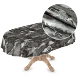 ANRO Tischdecke Wachstuchtischdecke MIMOSA Gartentischdecke (Einzelstück 1-tlg), Glatt 140x320cm Oval wasserabweisend mit Saum grau Oval | 140 cm x 320 cm x 0.25 mm