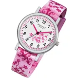 REGENT Kinder-Armbanduhr Elegant Analog Textil-Armband rosa pink weiß Quarz-Uhr Ziffernblatt weiß URF727