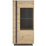 Lomadox Vitrinenschrank Wohnzimmer in Eiche Artisan Nb. mit Absetzungen in Graphit grau, B/H/T: ca. 72/154/40 cm