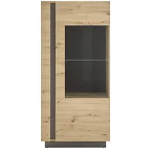 Lomadox Vitrinenschrank Wohnzimmer in Eiche Artisan Nb. mit Absetzungen in Graphit grau, B/H/T: ca. 72/154/40 cm