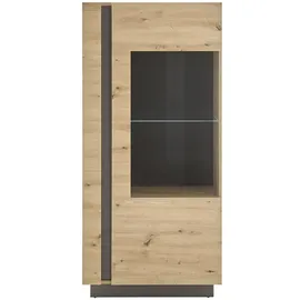 Lomadox Vitrinenschrank Wohnzimmer in Eiche Artisan Nb. mit Absetzungen in Graphit grau, B/H/T: ca. 72/154/40 cm