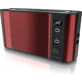 Arendo Toaster, 1 langer Schlitz, für 2 Scheiben, 1000 W, Langschlitz, Brötchenaufsatz, Wärmeisolierendes Gehäuse, Display, rot - Rot
