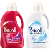 PERWOLL Flüssig-Set 2x 27 Waschladungen (54WL) 1x Color & 1x White, Feinwaschmittel-Set reinigt sanft und erneuert Farben/Weiß und Fasern, Waschmittel mit Dreifach-Renew-Technologie