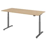 HAMMERBACHER VXDLR19 elektrisch höhenverstellbarer Schreibtisch eiche rechteckig, T-Fuß-Gestell grau 180,0 x 80,0 cm