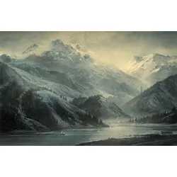 Fototapete PAPERMOON "BERGE-NATUR LANDSCHAFT WALD SEE GEBIRGE VINTAGE TAPETE", bunt, B:3,50m L:2,60m, Vlies, Tapeten
