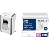 Fellowes Aktenvernichter & Tork extra weiche Zickzack Papierhandtücher Premium 100278 - H3 Falthandtücher für Zickzack Papierhandtuchspender - besonders saugfähig, 2-lagig, weiß - 15 x 200 Tücher