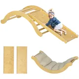 aiyaplay Kletterdreieck 4 in 1 Set mit Rutsche Naturholz