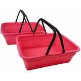 SAMMART 8L Zusammenklappbarer Korb mit Griff – Tragbarer Outdoor-Picknickkorb/Krater – Faltbare Einkaufstasche – Platzsparender Aufbewahrungsbehälter (Rosa (2er-Set))