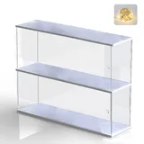 Acryl Vitrine Schaukasten mit Licht 2 Stufen, Transparent Display Case Box Sammlervitrine für Popmart Collectibles, Mini Vitrine Klein mit Tür für Lego Figuren, Actionfiguren (Weiß, 39.5x9.6x27.5cm)