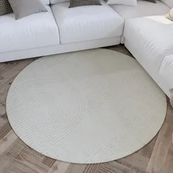Wollteppich WECON HOME "Hamptons THIRTYSIX", beige (creme weiß), H:15mm Ø:200cm, Schurwolle, Teppiche, Schurwolle, Kurzflor, Wohnzimmer, Schlafzimmer, elegant, Retro Design